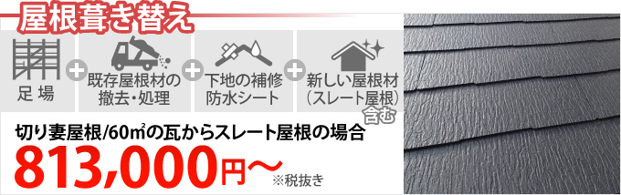 屋根葺き替え813,000円~(消費税・諸経費別)