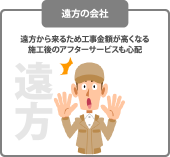 遠方から来るため工事金額が高くなる施工後のアフターサービスも心配