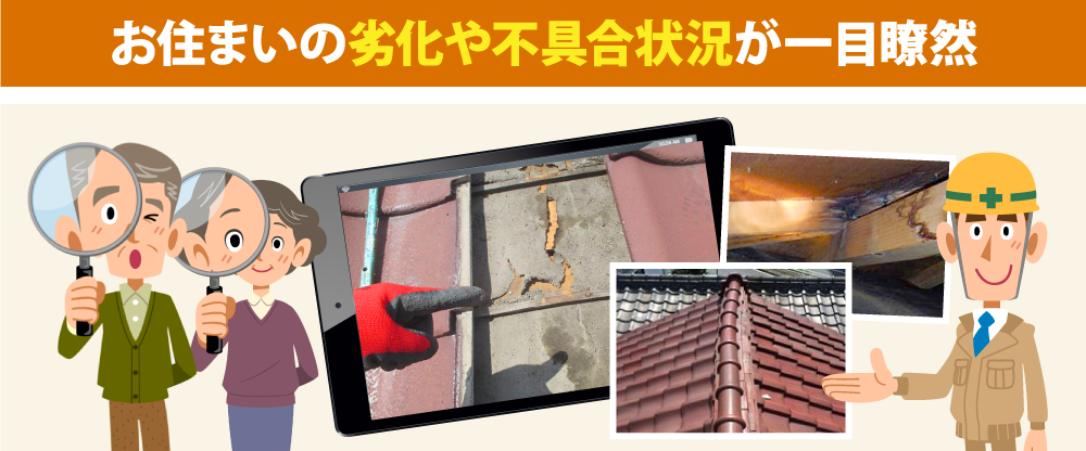 お住まいの劣化や不具合状況が一目瞭然
