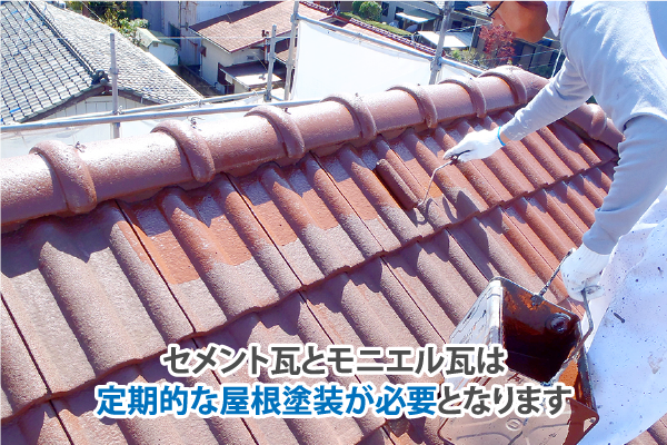 セメント瓦とモニエル瓦は定期的な屋根塗装が必要となります