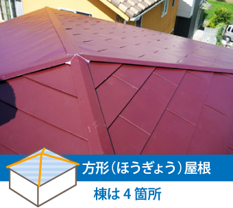 方形（ほうぎょう）屋根棟は4箇所