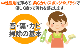 中性洗剤を薄めて、柔らかいスポンジやブラシで優しく擦る程度にしてください。