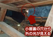 小屋裏の穴から外の光が見える