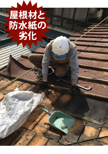 屋根材と防水紙の劣化
