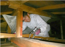 雨漏りがある場合は、小屋裏も点検します。