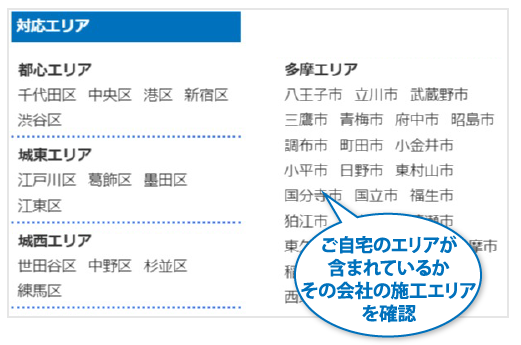 ご自宅のエリアが含まれているかその会社の施工エリアを確認