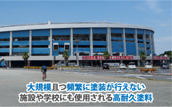 大規模且つ頻繁に塗装が行えない施設や学校にも使用される高耐久塗料