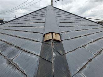 20191015_100846市川市新田_スレート屋根調査 台風15号の強風の影響により棟板金と貫板が剥がれています