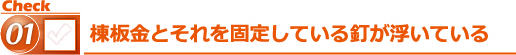 棟板金とそれを固定している釘が浮いている