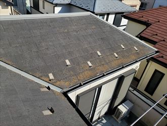 鎌ケ谷市南鎌ケ谷で行ったスレート屋根調査で苔・藻・カビが発生