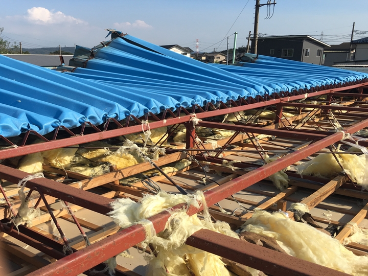 折半屋根の台風被害