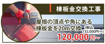 棟板金交換20mを交換した場合は120,000~（税抜）