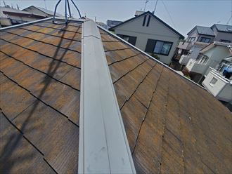 防水性が低下したスレート屋根に苔が発生
