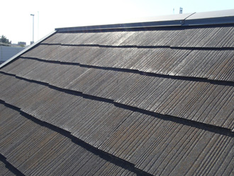 防水性の低下による苔が見られたスレート屋根