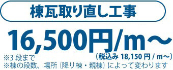 棟瓦取り直し工事　16,500円/m～