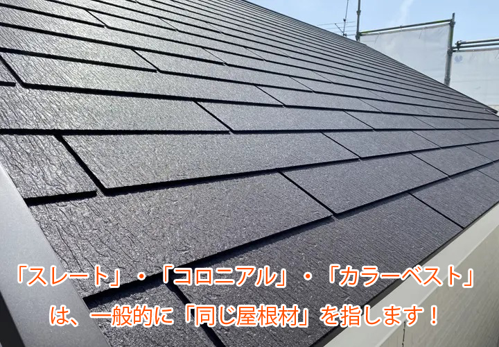 「スレート」・「コロニアル」・「カラーベスト」は、一般的に「同じ屋根材」を指します！