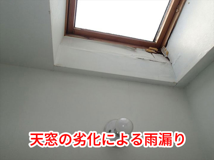 天窓の劣化による雨漏り