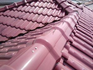 棟瓦を固定する釘が浮いた状況