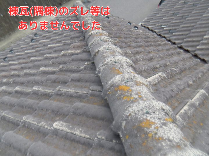 棟瓦(隅棟)のズレ等、不具合なし
