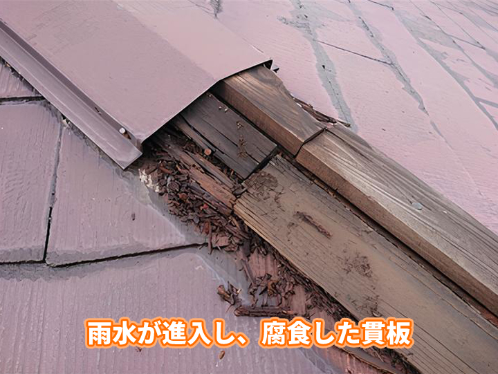 雨水が侵入し、腐食した貫板