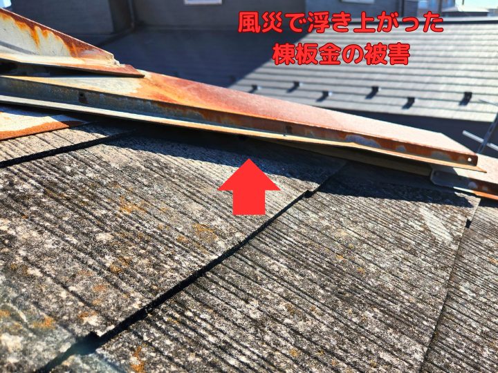 風災で浮き上がった棟板金の被害