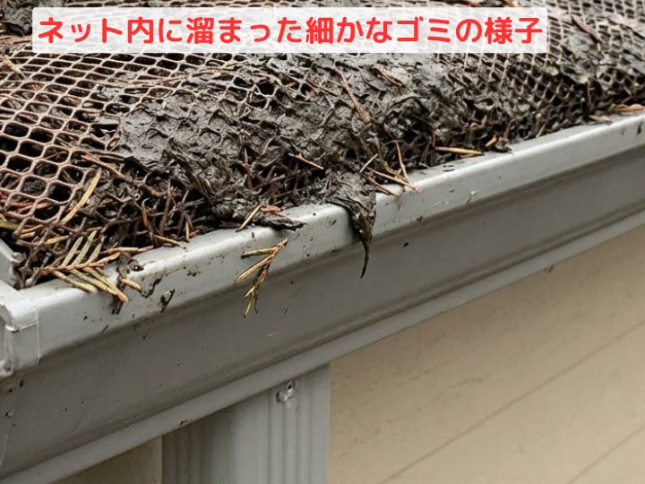 ネット内に溜まった細かなゴミの様子