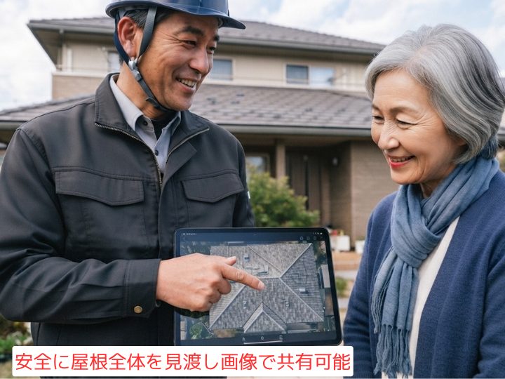安全に屋根全体を見渡し画像で共有可能