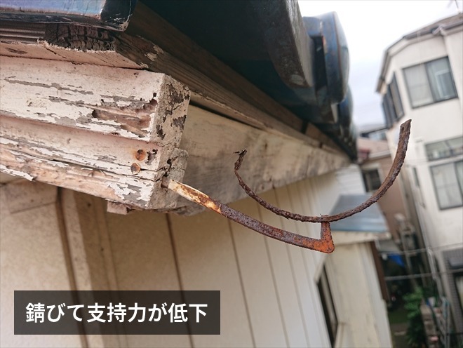 錆びて支持力が低下