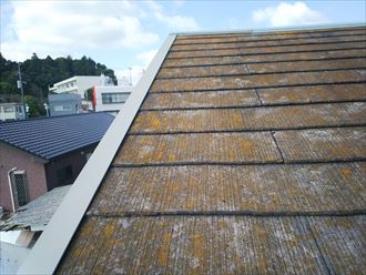 DSC_2022 流山市美田で行った化粧スレート屋根調査で屋根材やケラバ水切りの塗装が剥がれているので早めの塗装メンテナンスが必要です