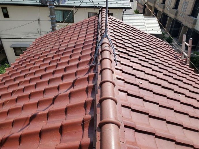 20190920_105036柏市中新宿_瓦屋根調査 柏市中新宿で台風15号の影響で棟の歪みが発生